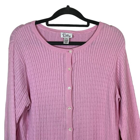 Lilly Pulitzer Vintage Cable Knit Button Up Sweater Pink Cotton Blend Size Large - Picture 3 of 9